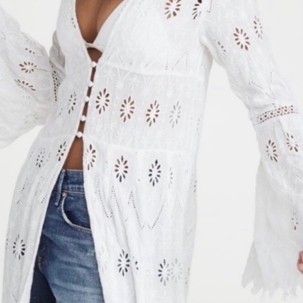 FREE PEOPLE Sweet Water Duster in Powder White Eyelet Long Kimono Jacket - NWT - Picture 12 of 16
